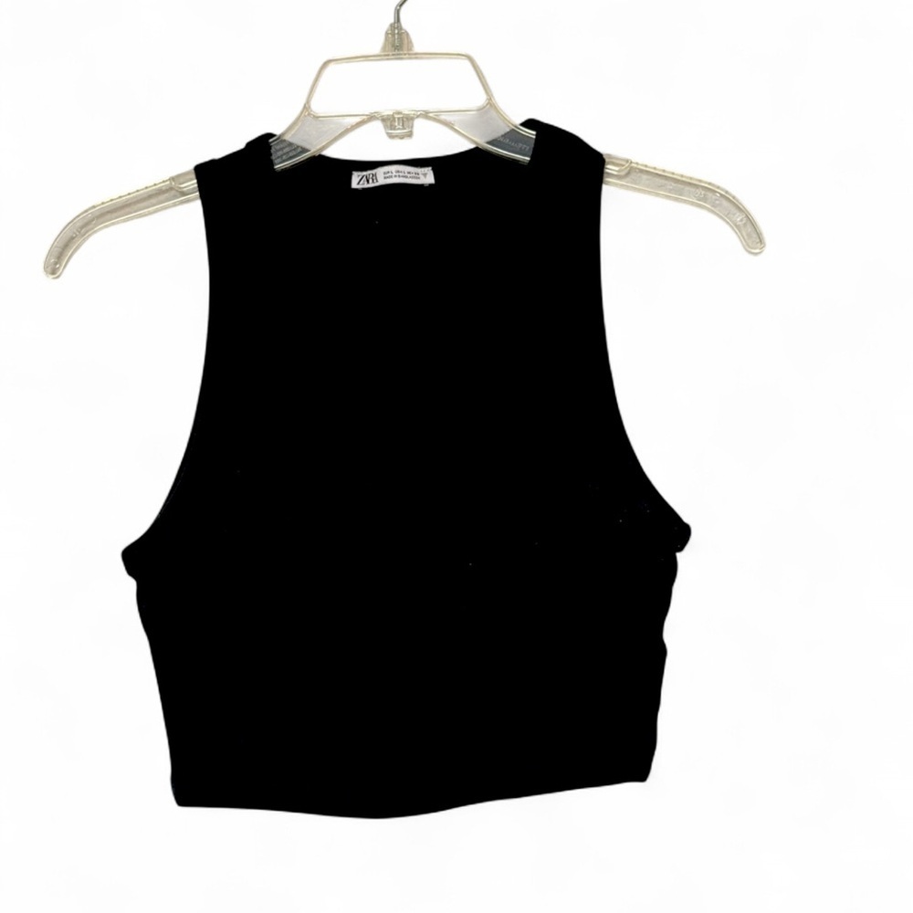 Zara Women’s Black Cotton Ribbed Cropped Tank Large
